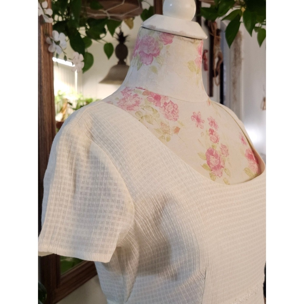 Vtg 90s Y2K A-List by Wrapper Dress Junior 9/10 Fits Small Cream Waffle Knit Mod - Picture 12 of 16